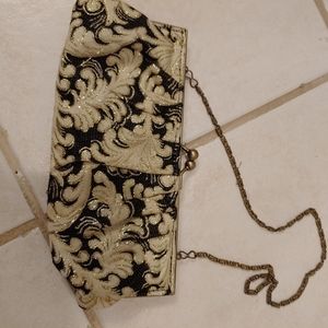Black/Tan/Gold Clutch